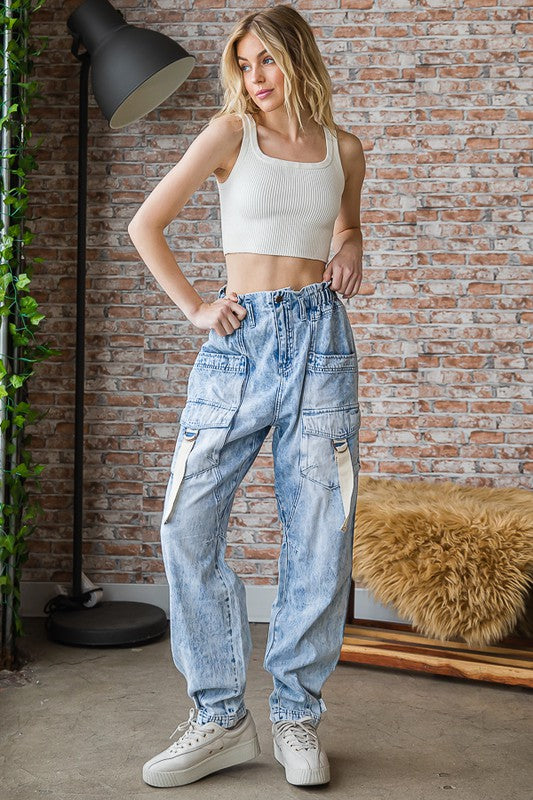 Oli & Hali Mineral Washed Cargo Denim Pants | Roulhac Fashion Boutique