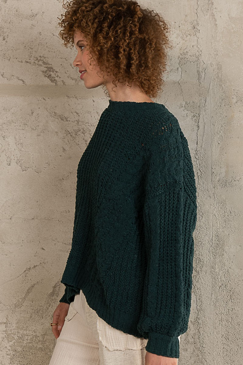 POL Oversize Cable Knit Round Neck Pullover Sweater Top