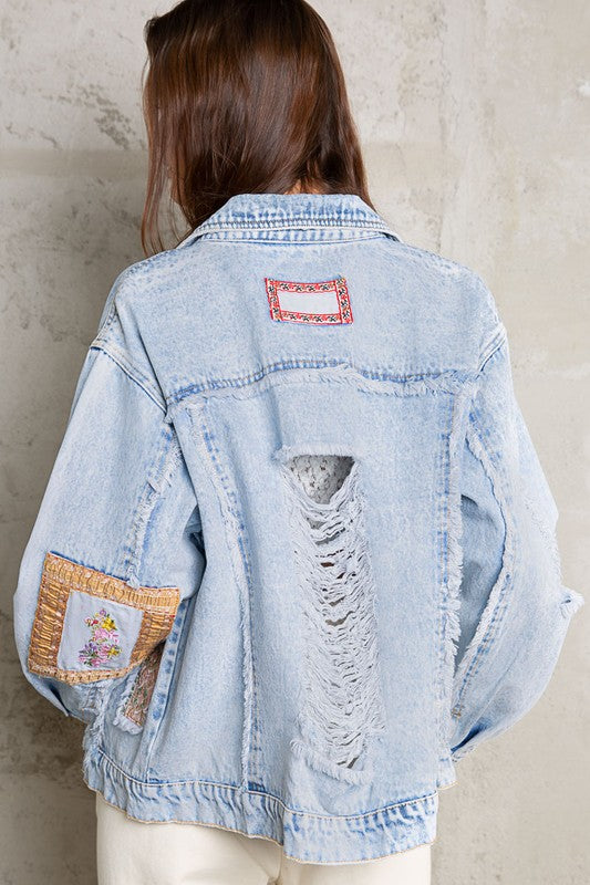 POL Oversize Patchwork Panel Distressed Shacket - Roulhac Fashion Boutique