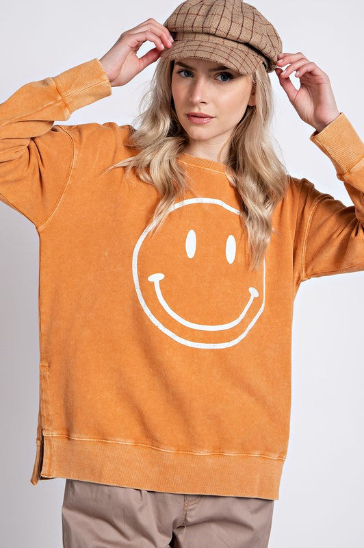 Easel Smiley Face Mineral Washed Cotton Top - Roulhac Fashion Boutique