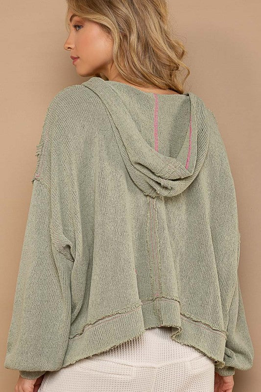 POL Round Neck Exposed Seam Relaxed Fit Hoodie Sweater Top - Roulhac Fashion Boutique