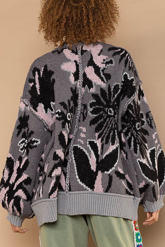 POL Berber Open Front Floral Print Cardigan Sweater