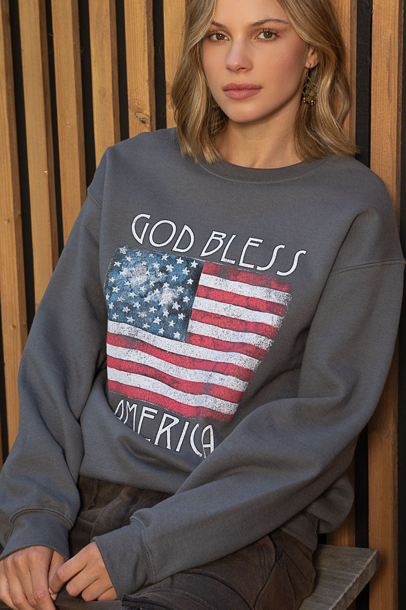 POL Patriotic Print Crew Neck Pullover Sweatshirt Top
