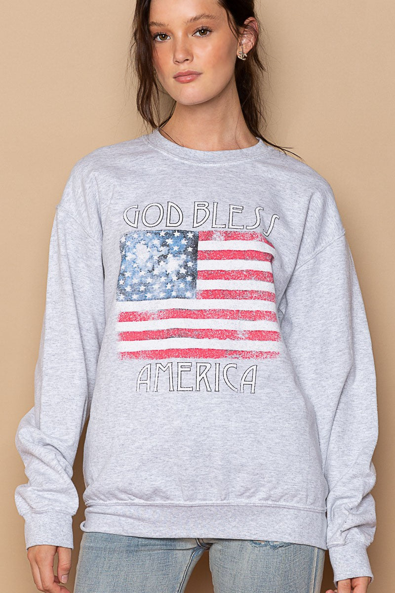 POL Patriotic Print Crew Neck Pullover Sweatshirt Top