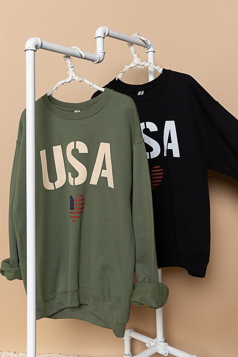 POL Patriotic Usa Print Crew Neck Pullover Sweatshirt Top