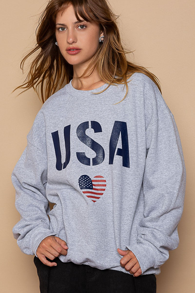 POL Patriotic Usa Print Crew Neck Pullover Sweatshirt Top