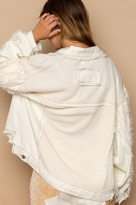 POL Cream Button Down Frayed Jacket - Roulhac Fashion Boutique
