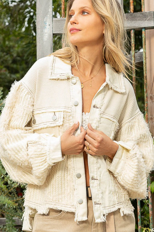POL Cream Button Down Frayed Jacket - Roulhac Fashion Boutique