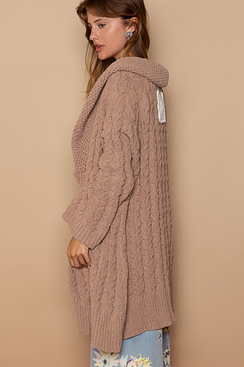 POL Shawl Open Front Cable Knit Cardigan Sweater Top