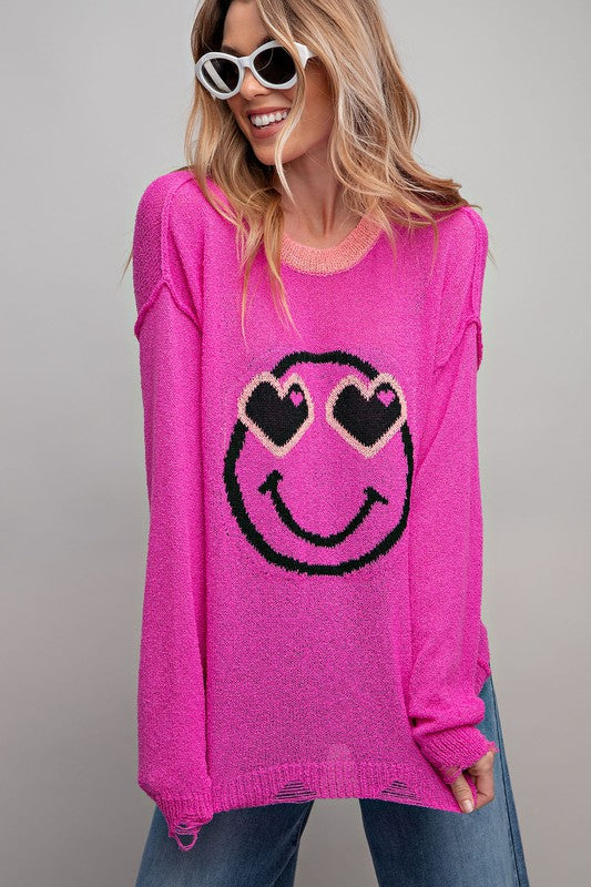 EASEL Smiley Face Knitted Pullover Sweater - Roulhac Fashion Boutique