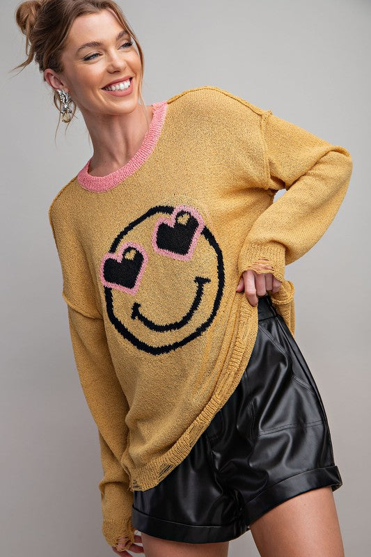 EASEL Smiley Face Knitted Pullover Sweater
