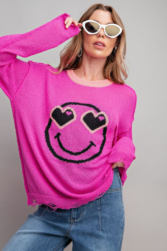 EASEL Smiley Face Knitted Pullover Sweater - Roulhac Fashion Boutique