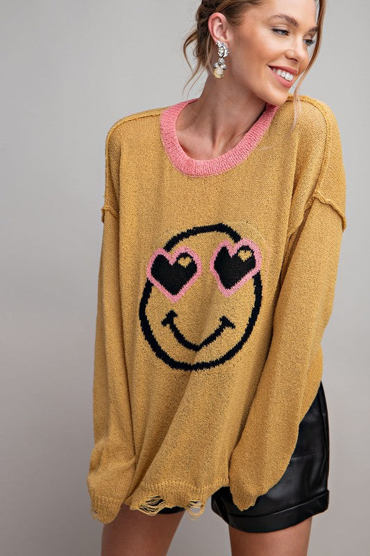 EASEL Smiley Face Knitted Pullover Sweater