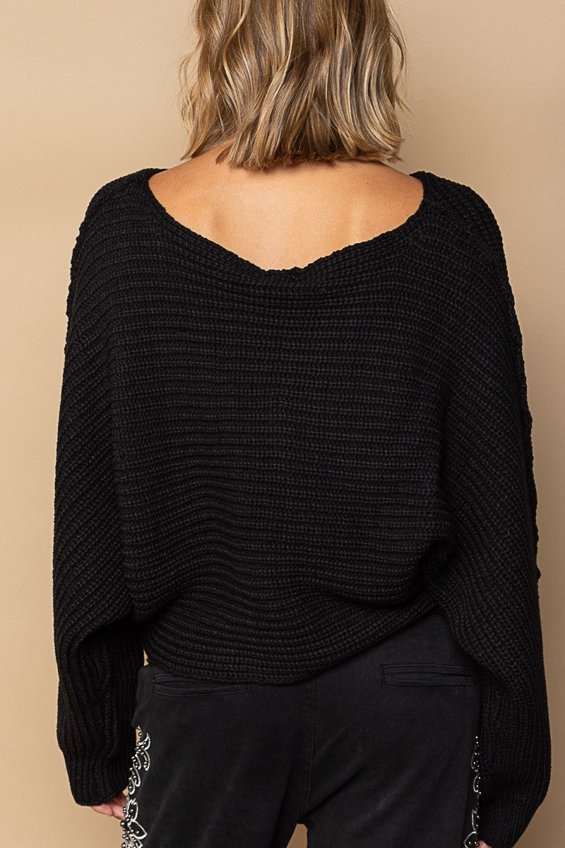 POL Round Neck Dolman Sleeve Pullover Sweater Top