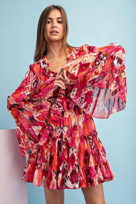 Eesome Abstract Print Bell Sleeve Dress | Roulhac Fashion Boutique
