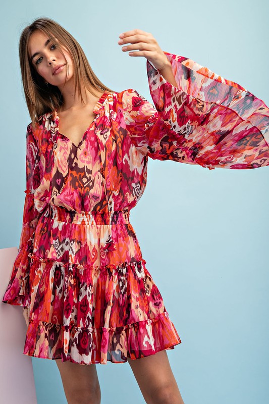 Eesome Abstract Print Bell Sleeve Dress | Roulhac Fashion Boutique