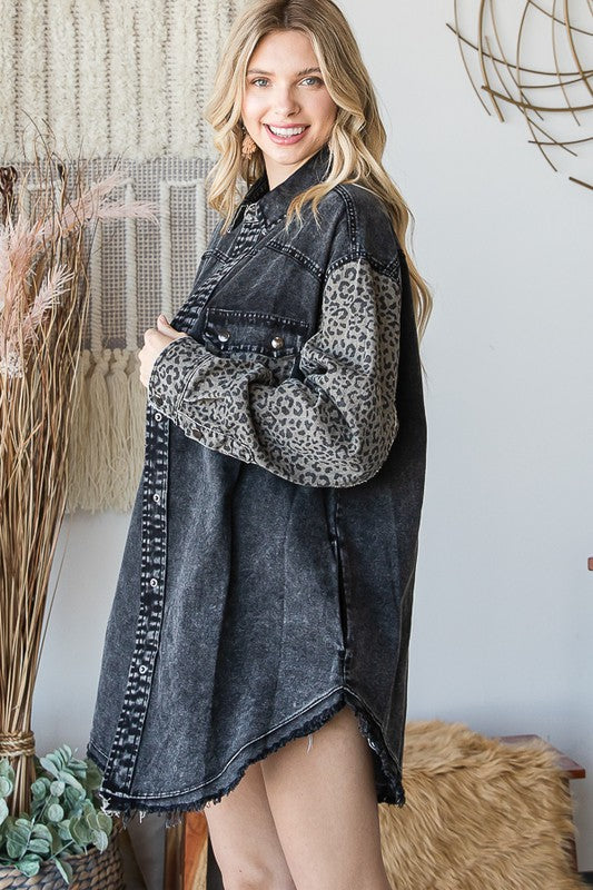 Oli & Hali Leopard Print Washed Denim Cotton Jacket - Roulhac Fashion Boutique