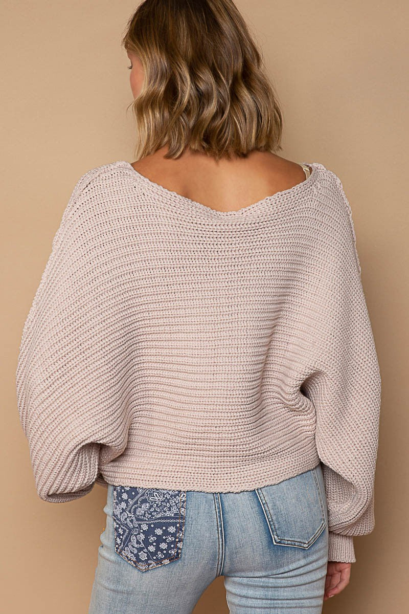 POL Round Neck Dolman Sleeve Pullover Sweater Top
