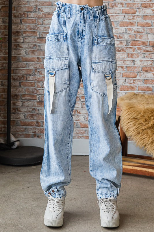 Oli & Hali Mineral Washed Cargo Denim Pants | Roulhac Fashion Boutique