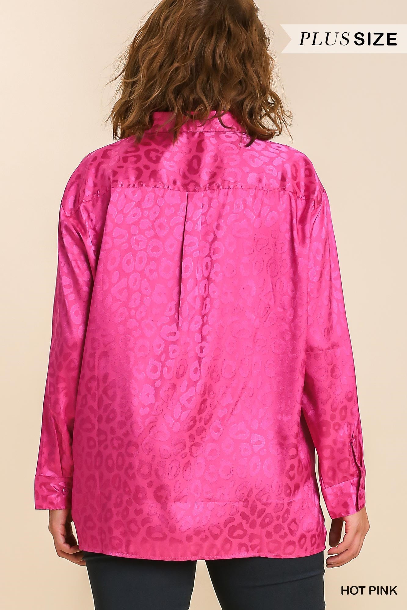 Umgee Plus Animal Jacquard Print Button Up Long Sleeve Side Slit Top - Roulhac Fashion Boutique