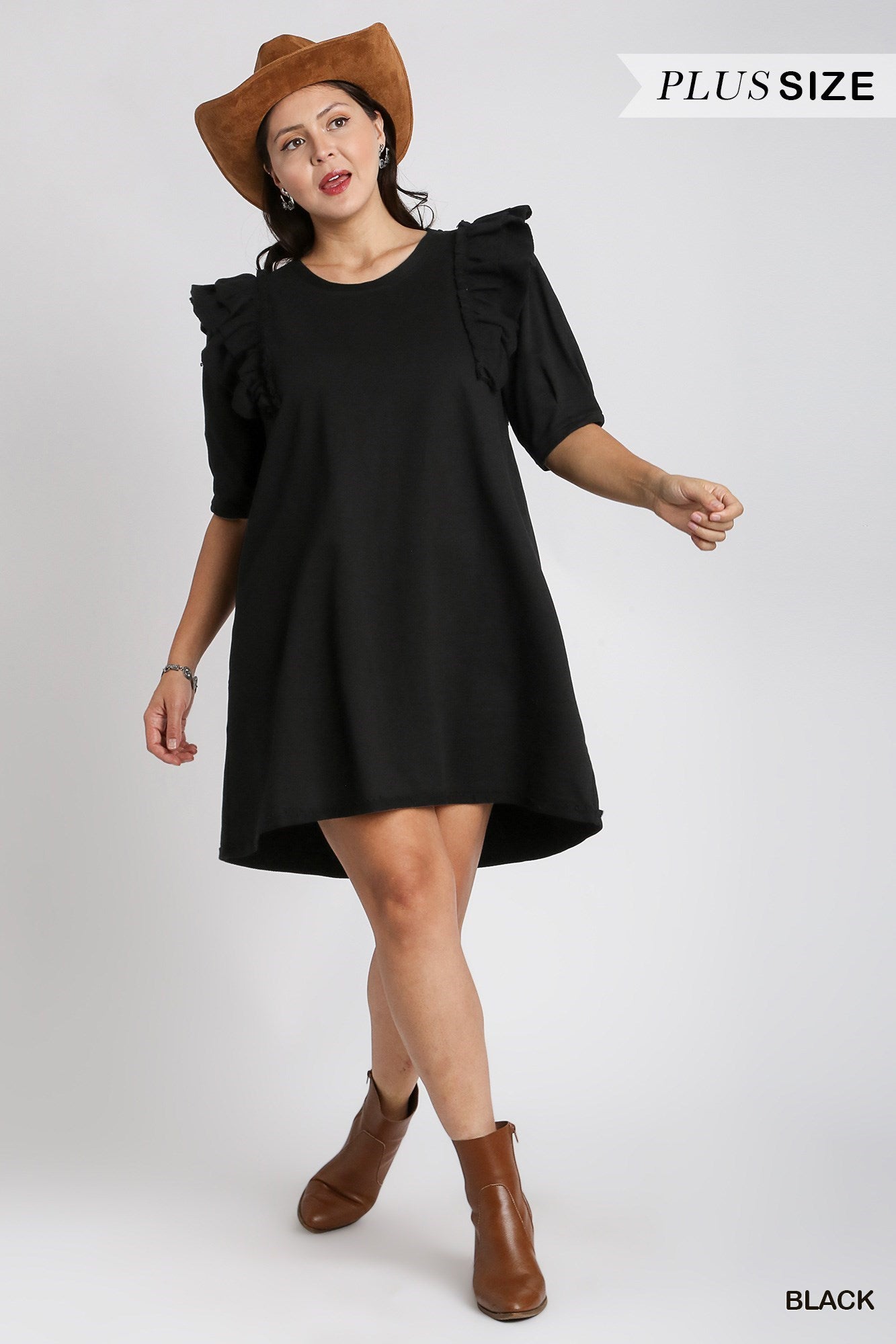 Umgee Plus Size French Terry Cotton Dress - Roulhac Fashion Boutique