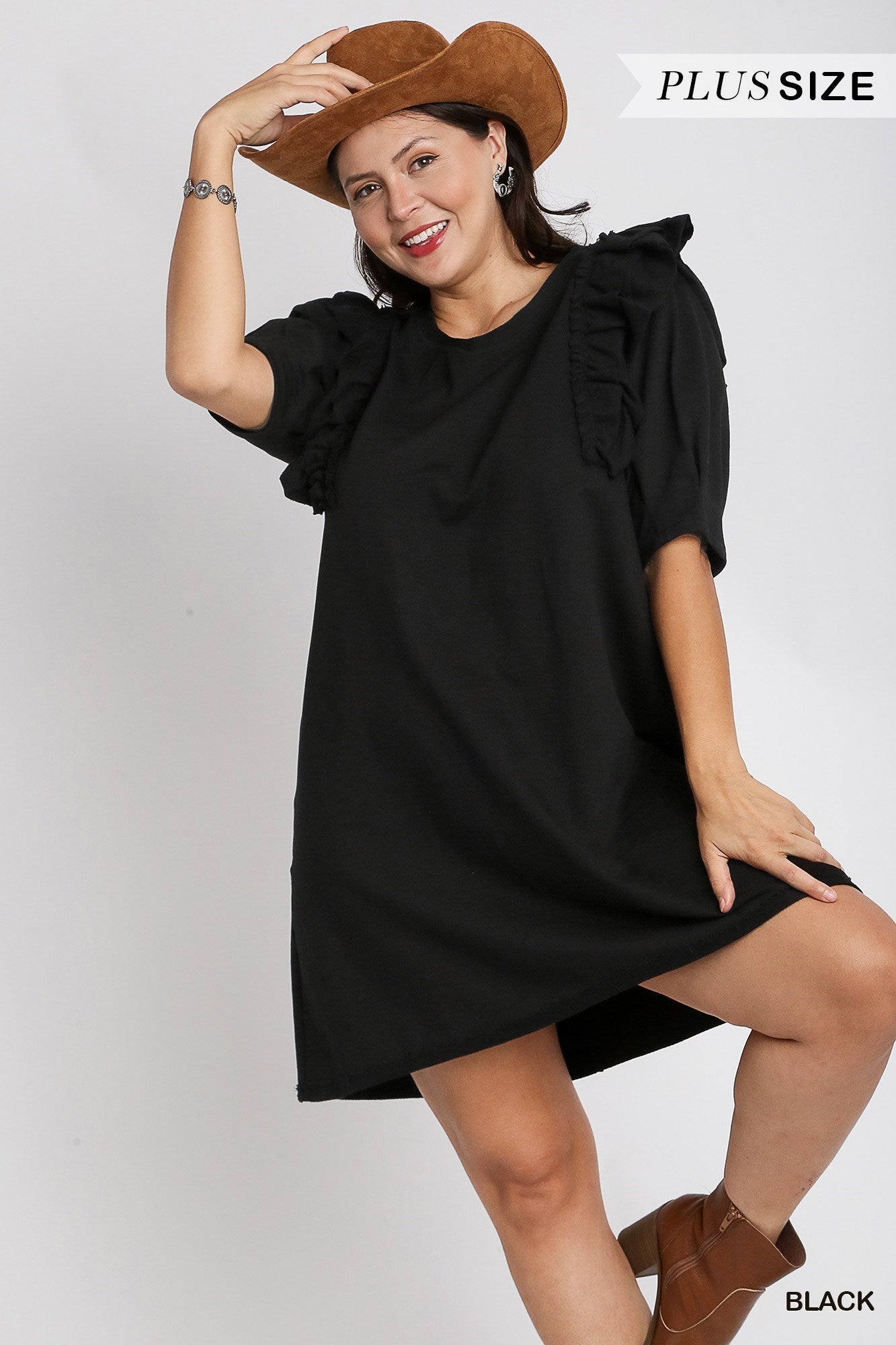 Umgee Plus Size French Terry Cotton Dress