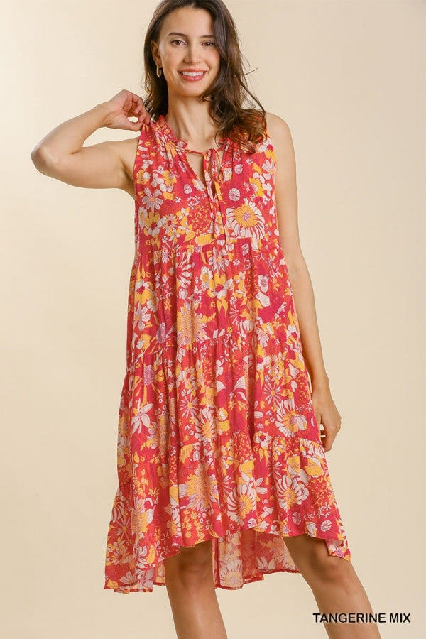 Umgee Mixed Floral Print Sleeveless Midi Dress - Roulhac Fashion Boutique