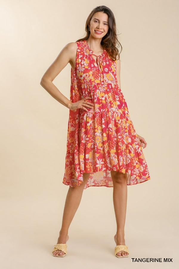 Umgee Mixed Floral Print Sleeveless Midi Dress - Roulhac Fashion Boutique