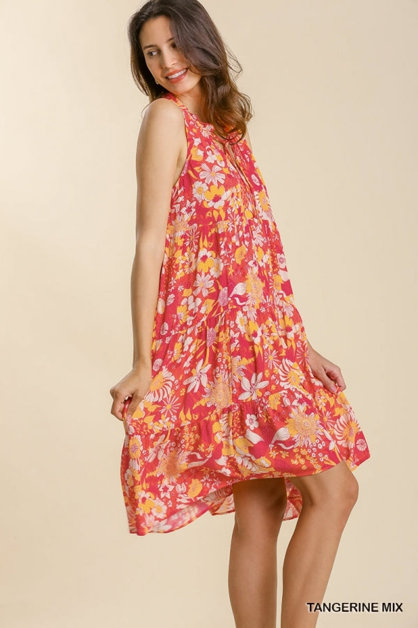 Umgee Mixed Floral Print Sleeveless Midi Dress - Roulhac Fashion Boutique