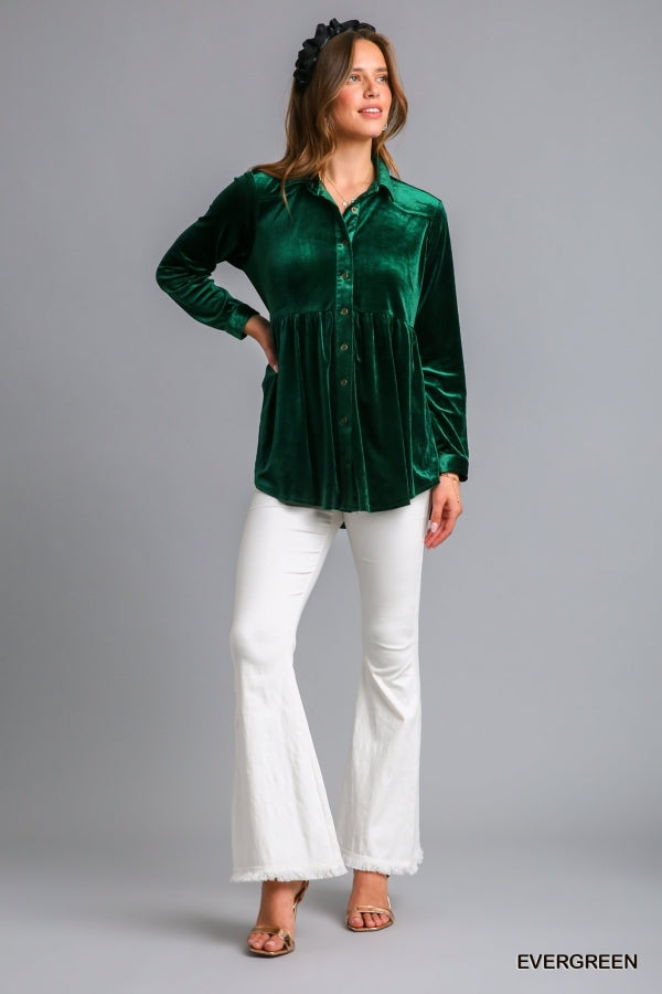 Umgee Velvet Button Down Long Sleeve Tunic