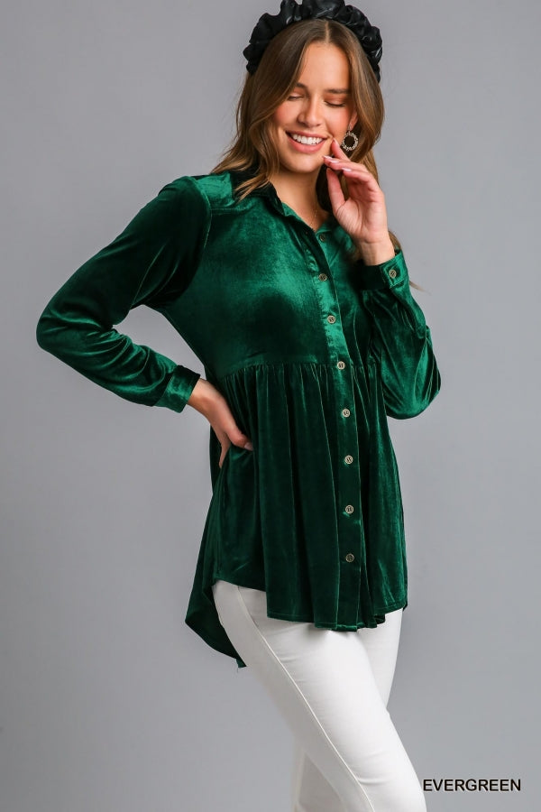 Umgee Velvet Button Down Long Sleeve Tunic