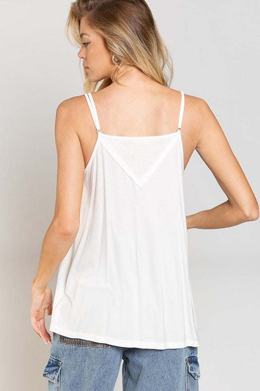 POL Ivory V-neck With Stud Sleeveless Tank Top - Roulhac Fashion Boutique
