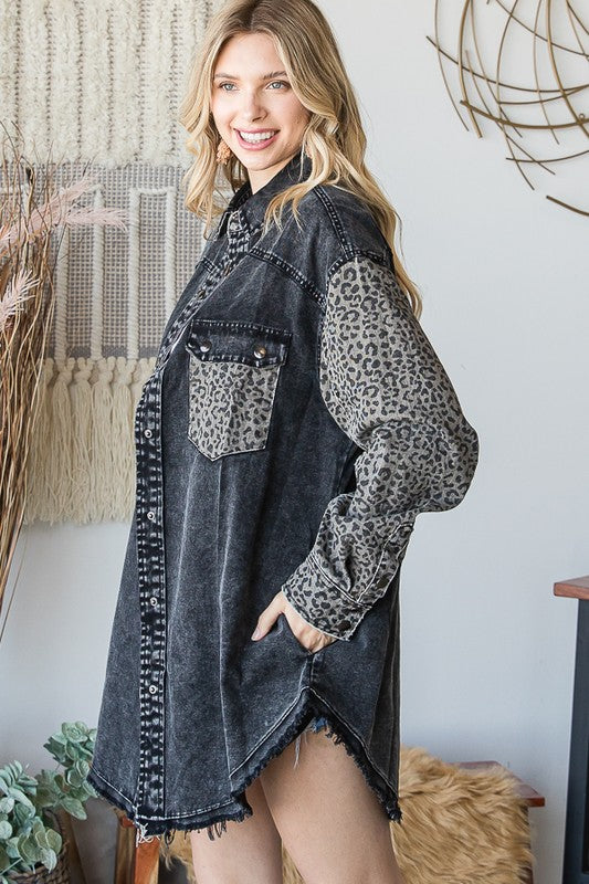 Oli & Hali Leopard Print Washed Denim Cotton Jacket - Roulhac Fashion Boutique