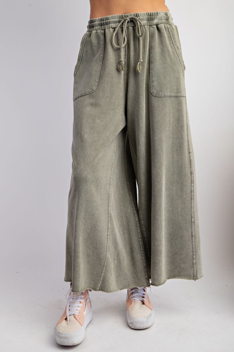 Easel Plus Washed Terry Knit Relaxed Silhouette Wide Pants