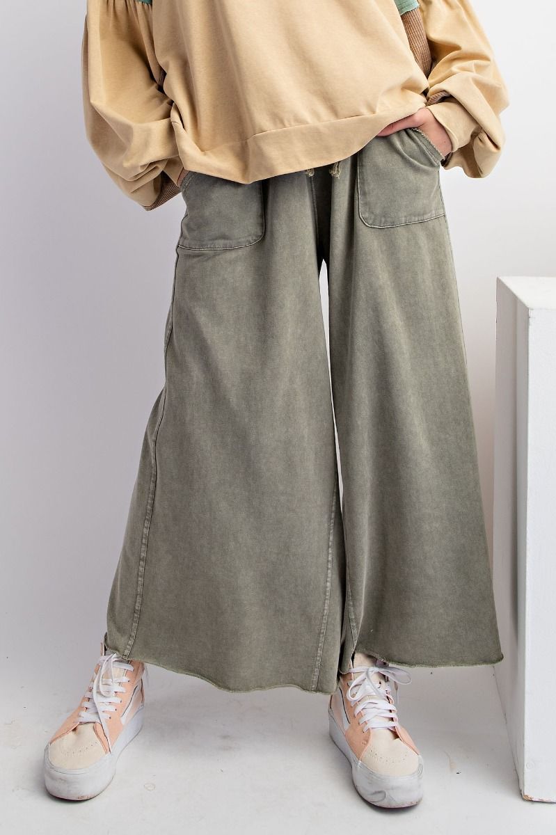 Easel Plus Washed Terry Knit Relaxed Silhouette Wide Pants