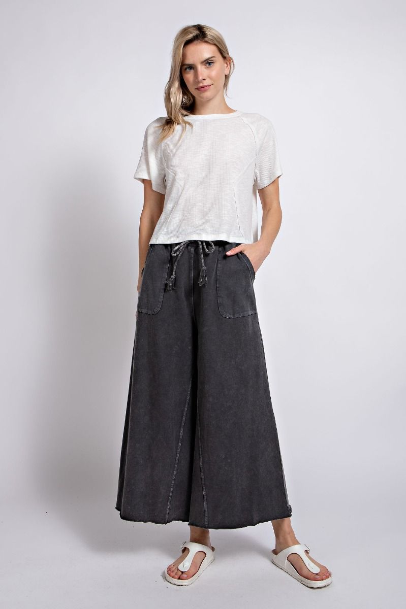 Easel Plus Washed Terry Knit Relaxed Silhouette Wide Pants