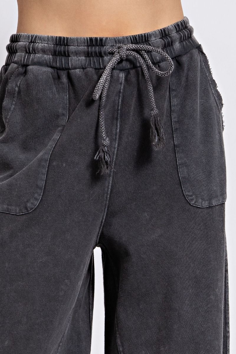 Easel Plus Washed Terry Knit Relaxed Silhouette Wide Pants