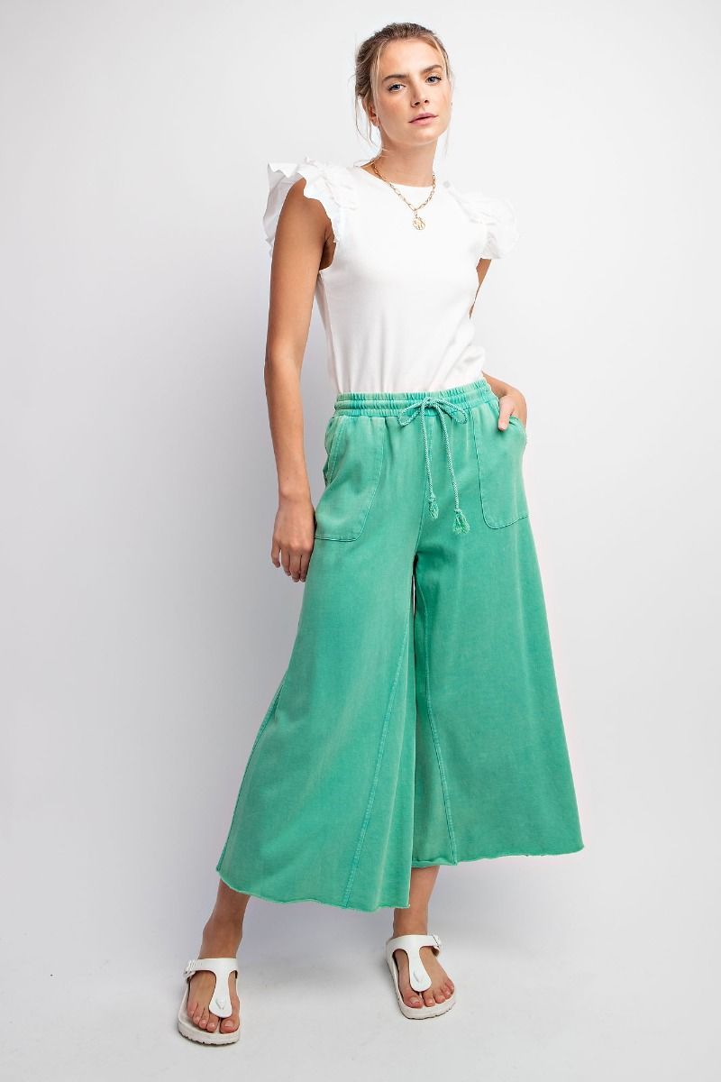 Easel Plus Washed Terry Knit Relaxed Silhouette Wide Pants