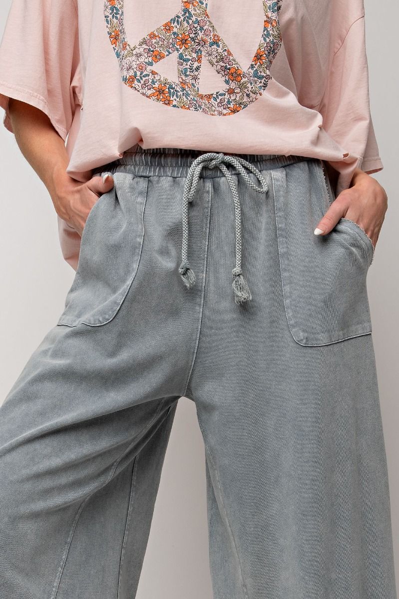 Easel Plus Washed Terry Knit Relaxed Silhouette Wide Pants