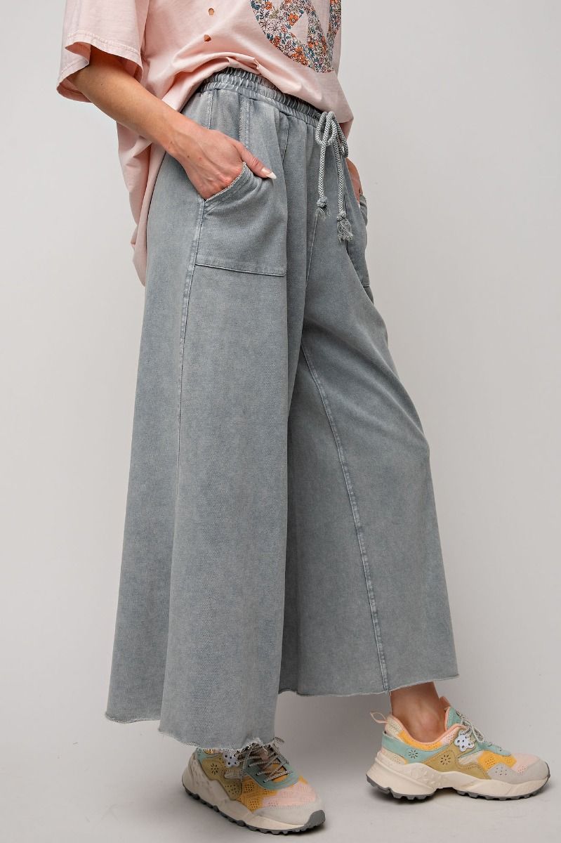 Easel Plus Washed Terry Knit Relaxed Silhouette Wide Pants