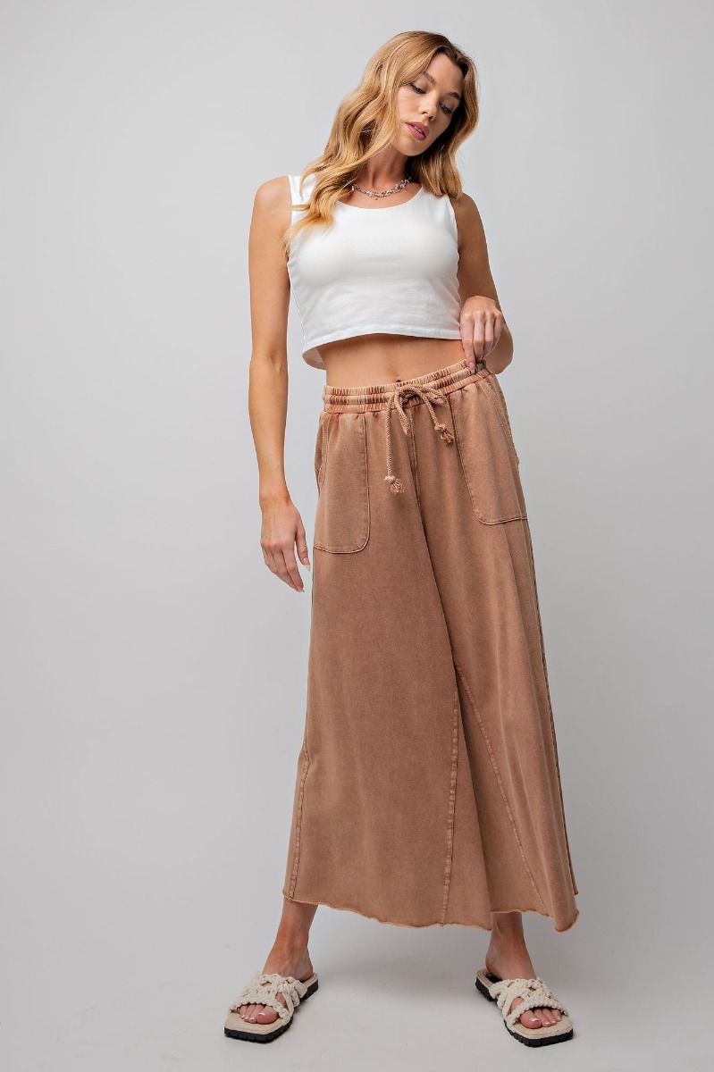 Easel Plus Washed Terry Knit Relaxed Silhouette Wide Pants