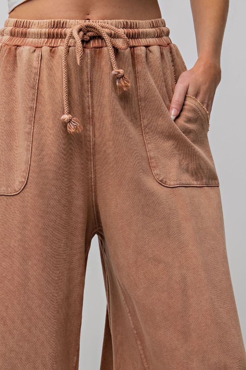 Easel Plus Washed Terry Knit Relaxed Silhouette Wide Pants