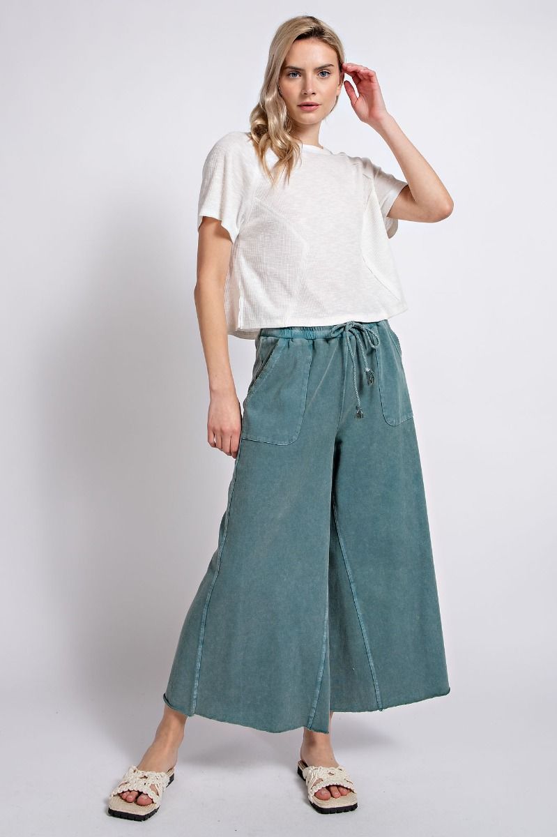 Easel Plus Washed Terry Knit Relaxed Silhouette Wide Pants