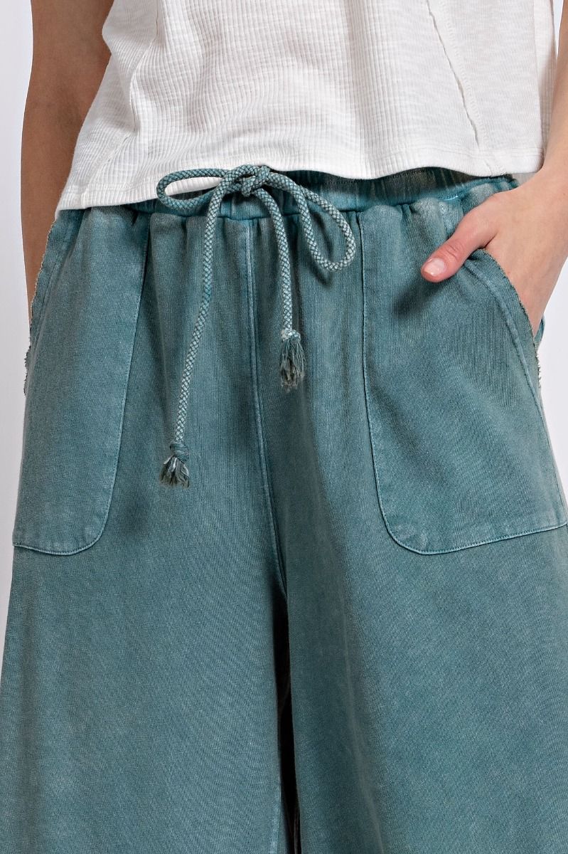 Easel Plus Washed Terry Knit Relaxed Silhouette Wide Pants