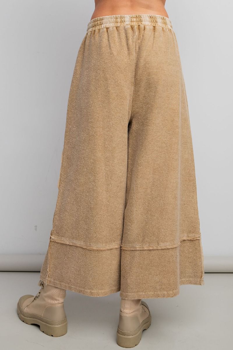 Easel Plus Wide Legs Washed Terry Knit Palazzo Pants