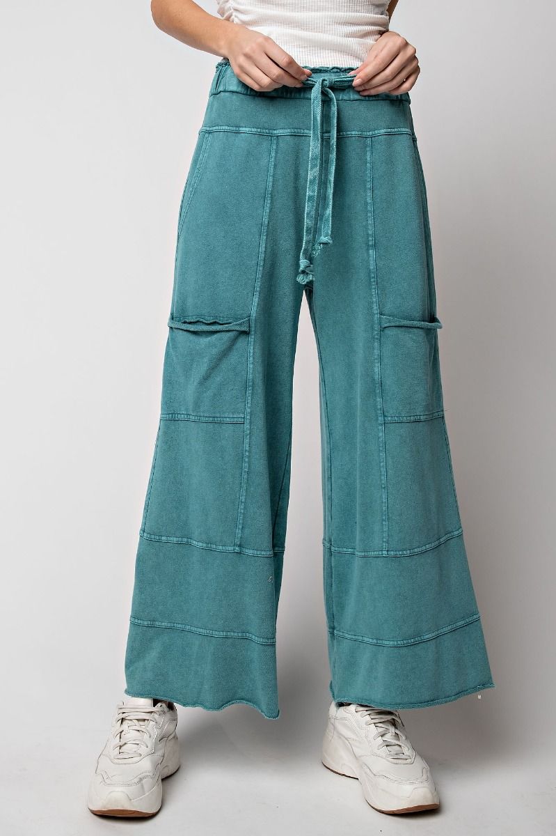 Easel Plus Mineral Washed Terry Knit Exposed Seam Pants
