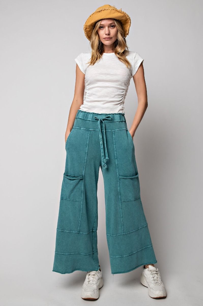 Easel Plus Mineral Washed Terry Knit Exposed Seam Pants