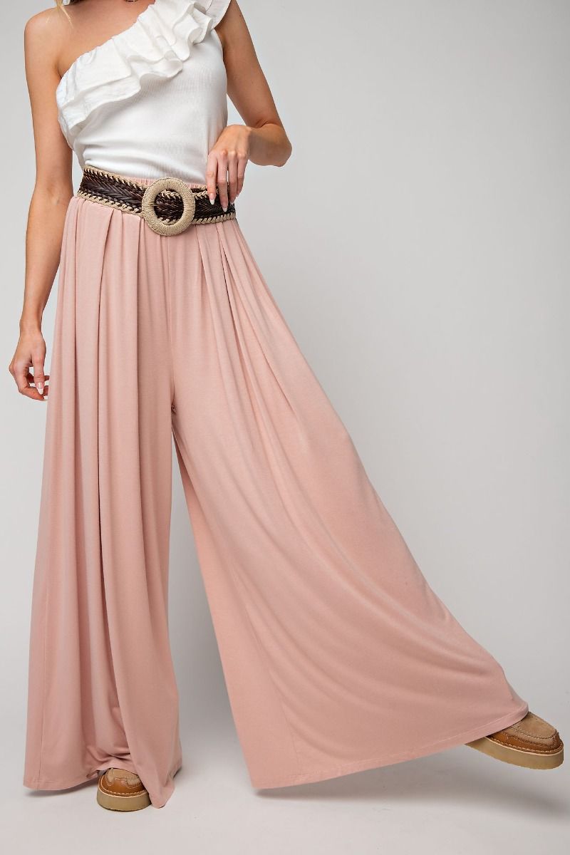 Easel Plus Stretchy Smocked Waist Wide Palazzo Pants