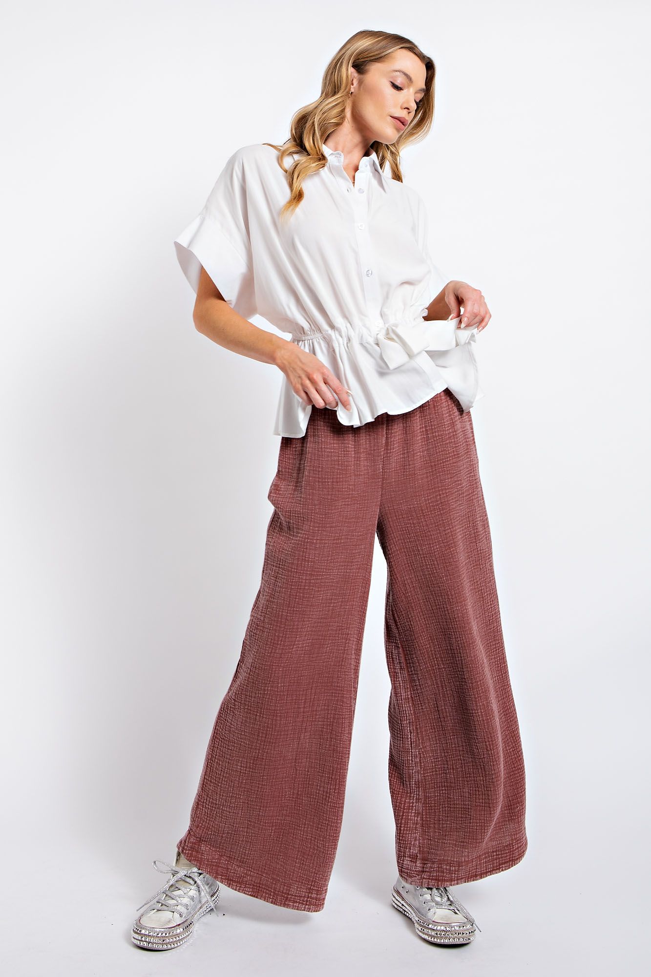 Easel Plus Mineral Washed Relaxed Cotton Gauze Pants