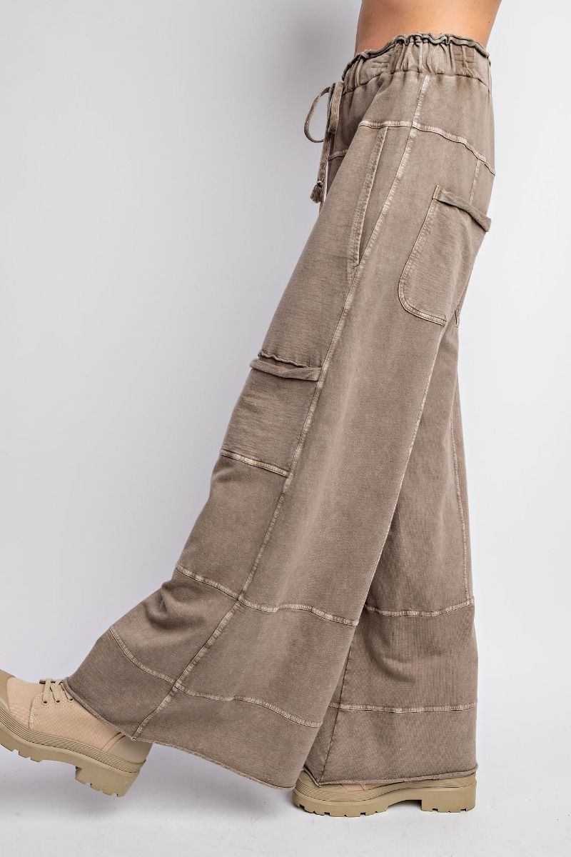 Easel Plus Washed Terry Knit Cargo Sweatpants Pants
